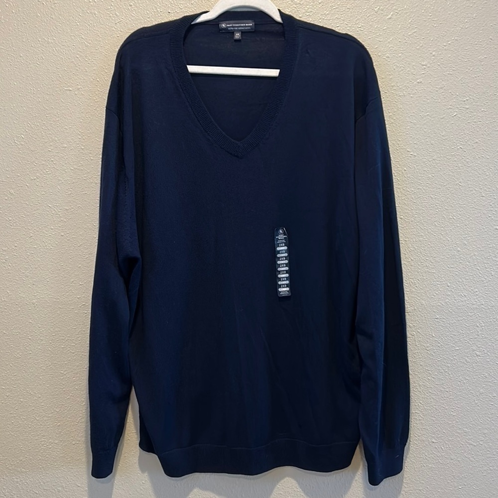 Hart Schaffner Marx Extra Fine Merino Wool Sweater Big Man Tall Blue 2XB FLAW